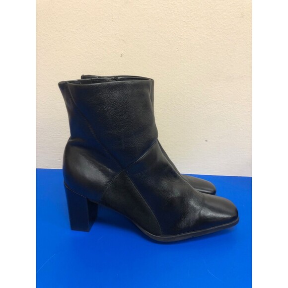 EASY SPIRIT ANKLE BOOT BLACK LEATHER HEEL ANKLE ZIPPER BOOTS SIZE US 7.5 B - Picture 1 of 8